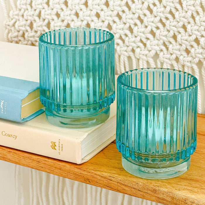 Kate Aspen - Ribbed Blue Glass Candle