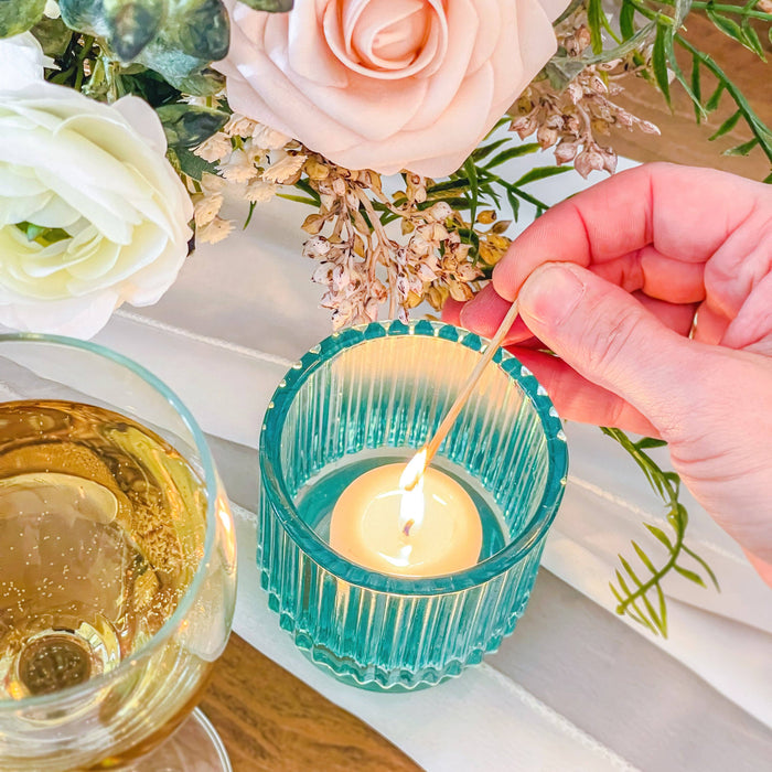 Kate Aspen - Ribbed Blue Glass Candle