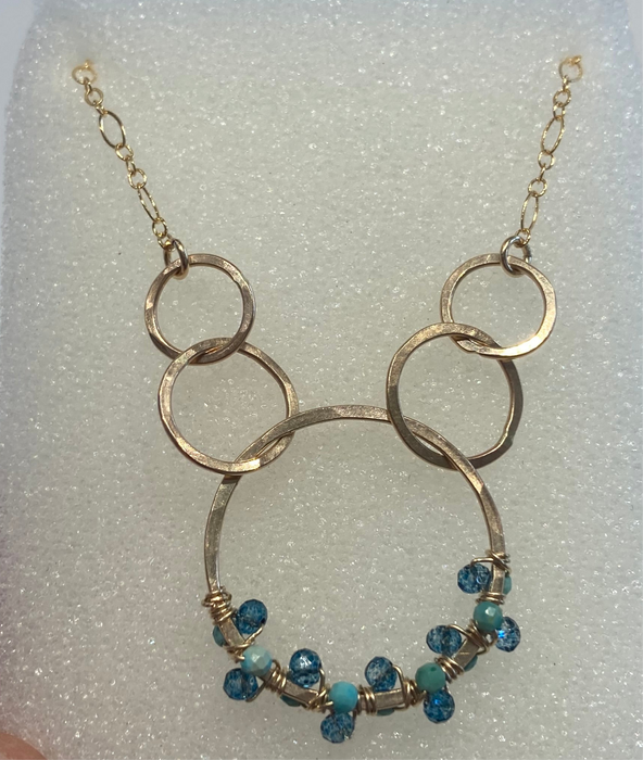 Forge + Fire Gold Necklace with Circles & Blue Stones - Emma