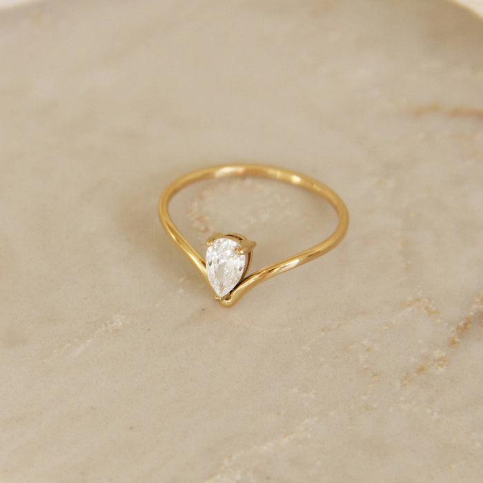 MAIVE - Teardrop CZ Diamond V Shaped Band Ring