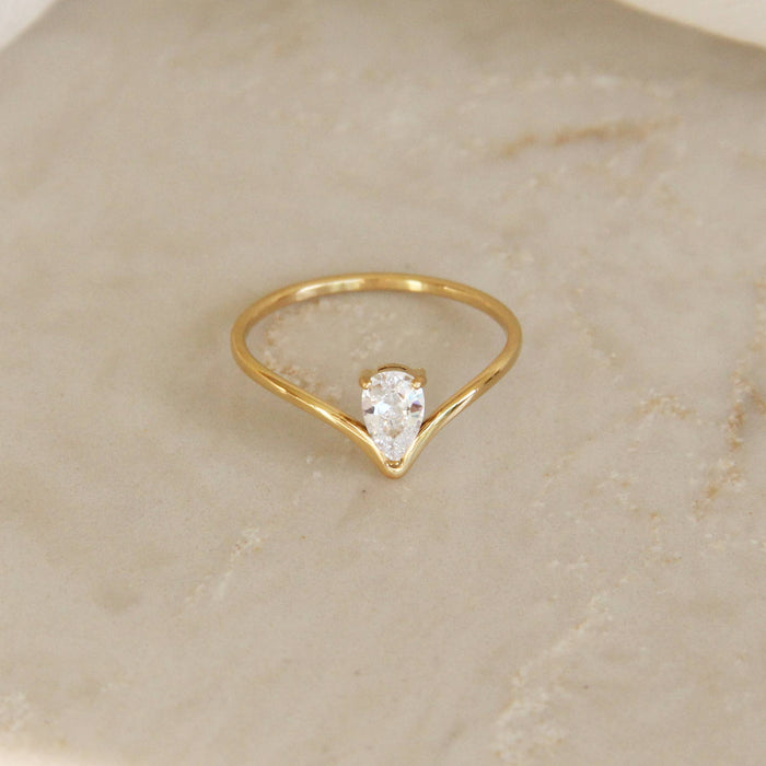 MAIVE - Teardrop CZ Diamond V Shaped Band Ring