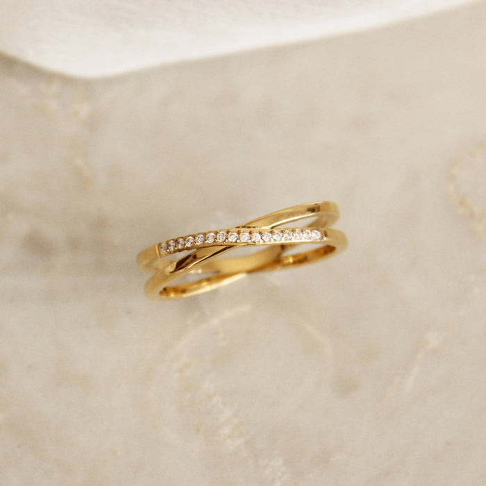 MAIVE - Crossed Double Band Pave Ring