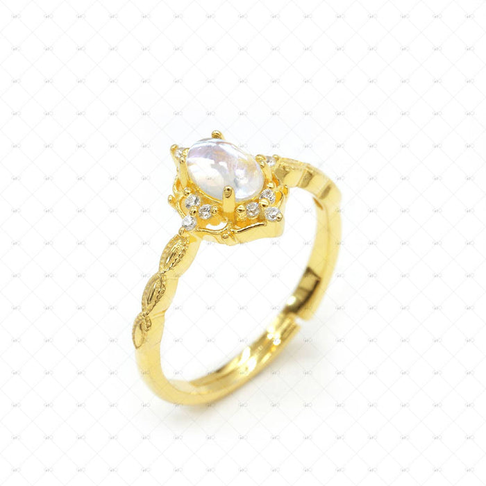 Gioiellin S925 Silver 18k Gold Plated Oval Artificial Moonstone Ring