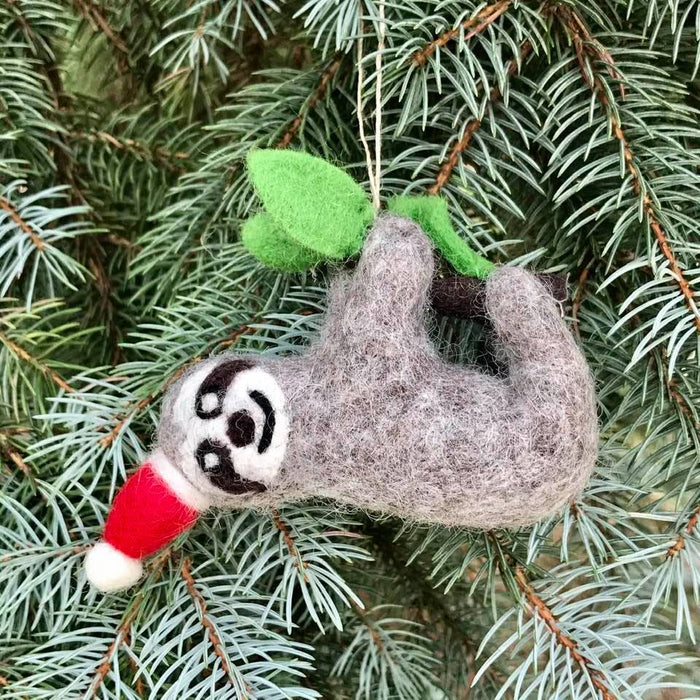 The Winding Road - Ornament - Christmas Sloth with Santa Hat