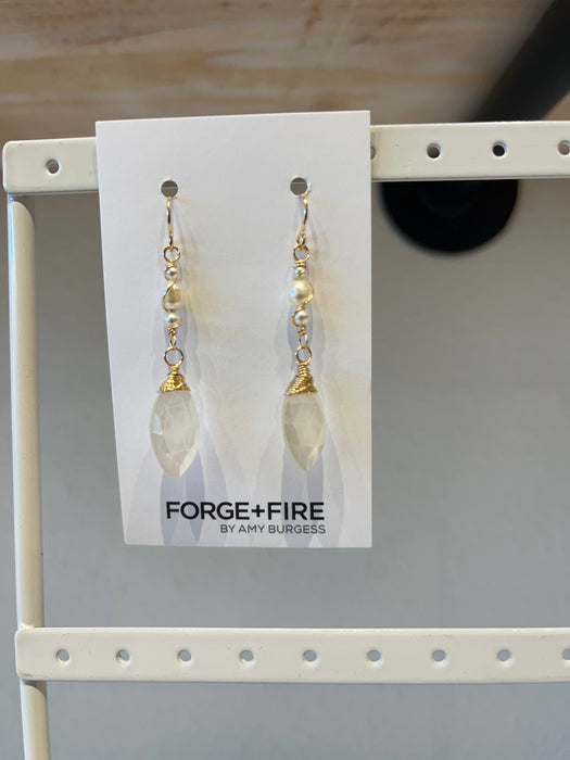 Forge + Fire Long Pearl Moonstone Earrings