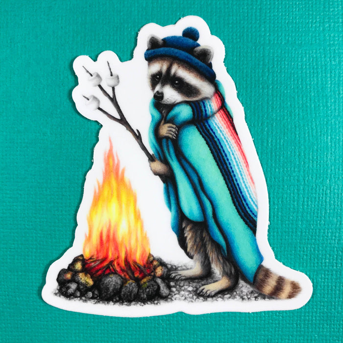 Abundance Illustration Raccoon roasting marshmallows sticker