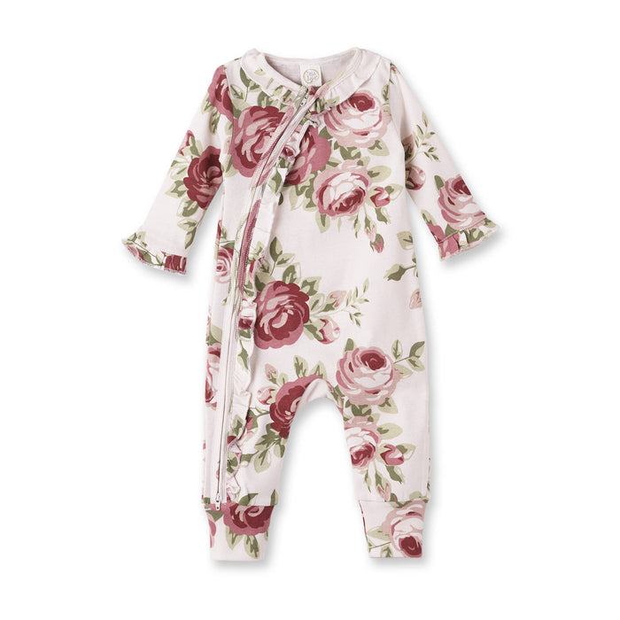 Tesa Babe Baby Girl's Cabbage Rose Cotton Zippered Romper