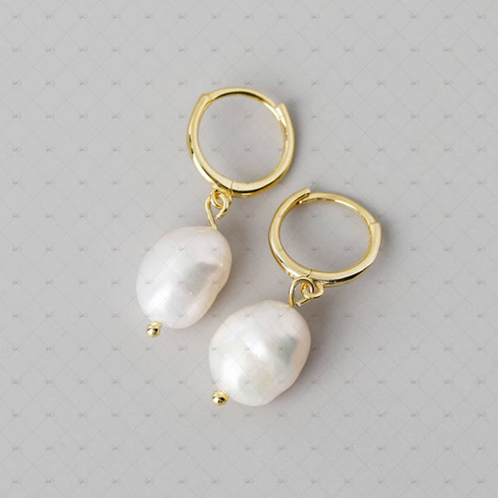 Gioiellin S925 Silver Baroque Freshwater Pearl Stud Earrings: Yellow Gold