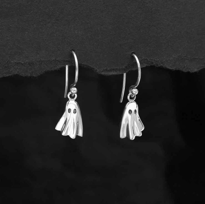 Nina Designs - Sterling Silver 3D Ghost Dangle Earrings 25x8mm