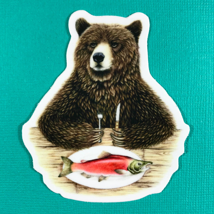 Abundance Illustration - Bear and salmon sticker
