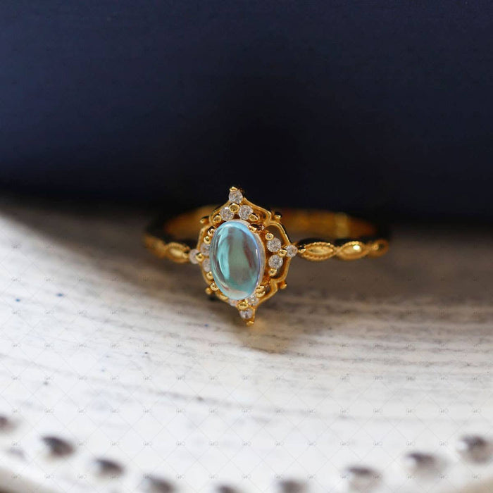 Gioiellin S925 Silver 18k Gold Plated Oval Artificial Moonstone Ring
