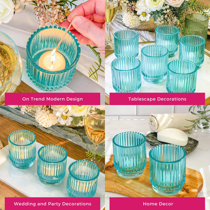 Kate Aspen - Ribbed Blue Glass Candle