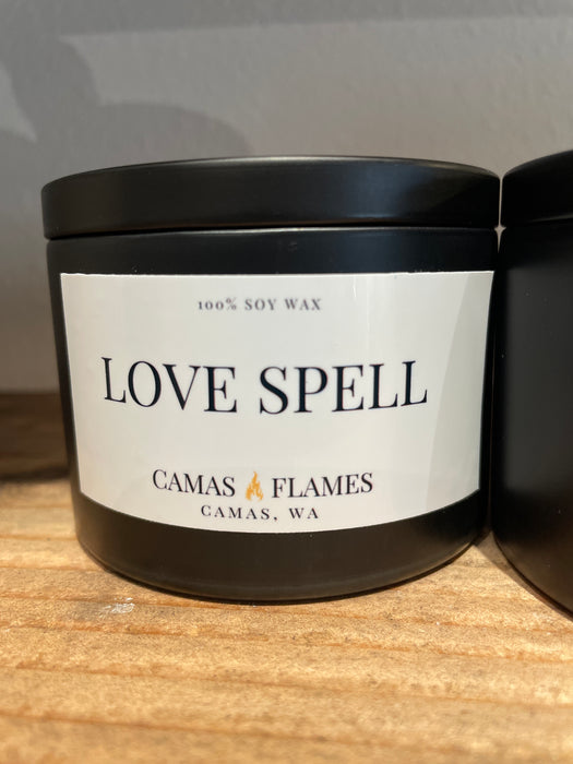 Camas Flames Black Tin Candle