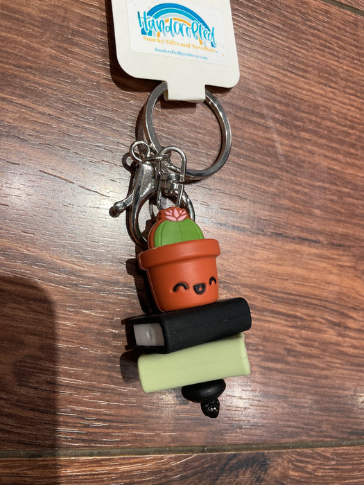 HandCrofted Happy Plant Book Stack Beaded Keychain