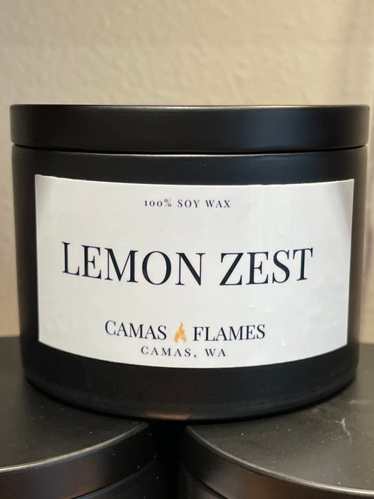 Camas Flames Black Tin Candle