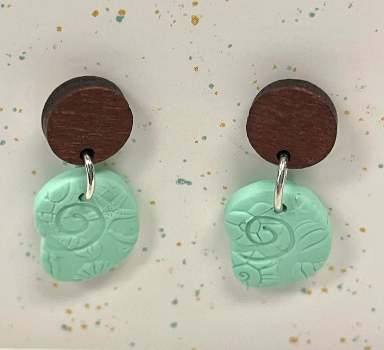 HandCrofted Mint Nautilus Shell Dangle Earrings