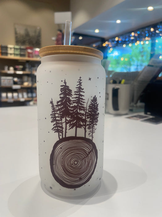 HandCrofted DISCONTINUED Tree Slice Frosted Glass Can