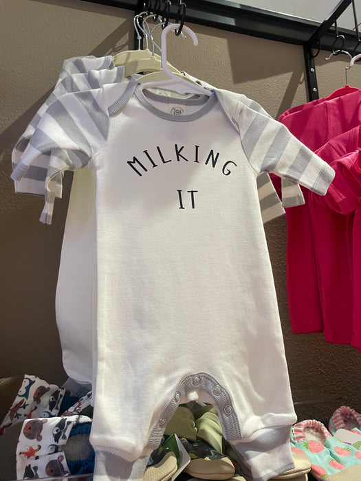 Camas Creations Striped Cotton Romper "MILKING IT"