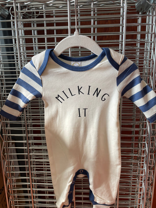 Camas Creations Striped Cotton Romper "MILKING IT"