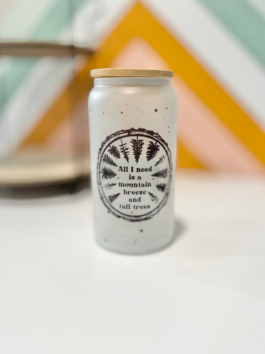 HandCrofted Tall Trees Frosted Glass Can