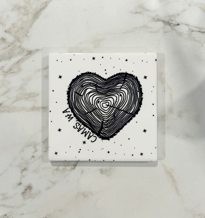 HandCrofted Camas Heart Ceramic Square Coaster