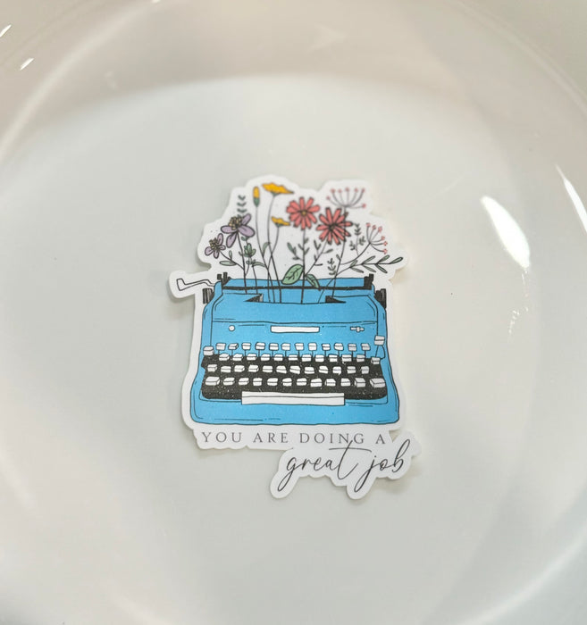HandCrofted DISCONTINUED Doing A Great Job Typewriter Sticker