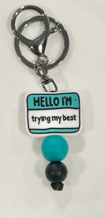 HandCrofted Trying My Best Beaded Keychain