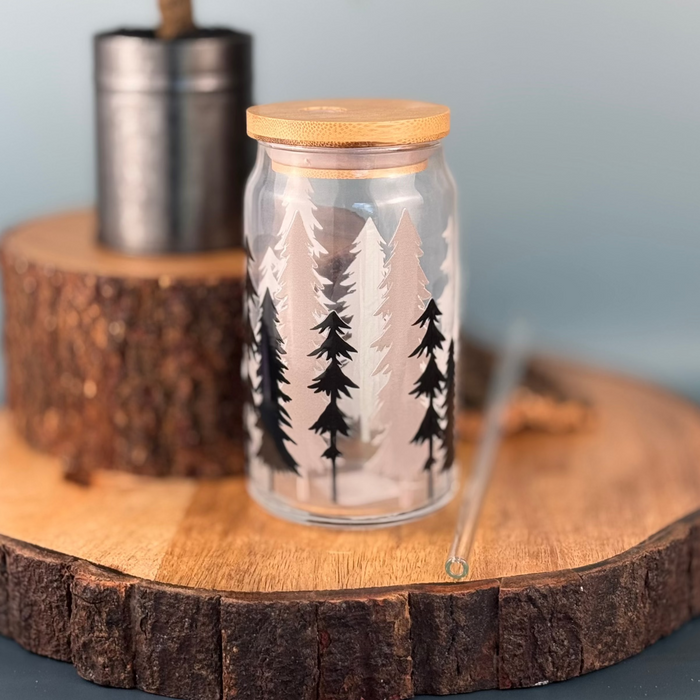 HandCrofted Treeline Clear Glass Can