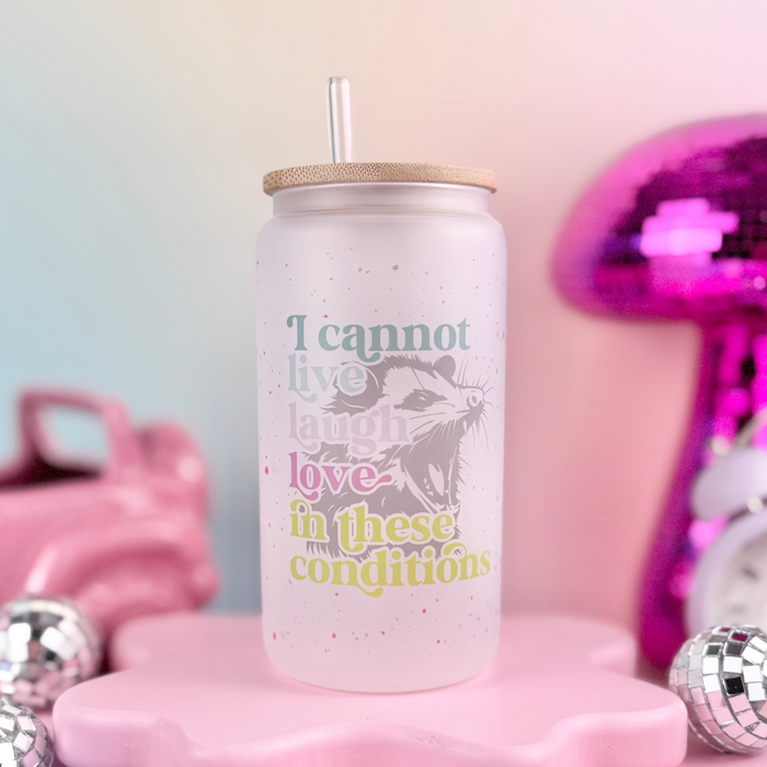 HandCrofted - I Cannot Live Laugh Love In These Conditions Frosted Glass Can