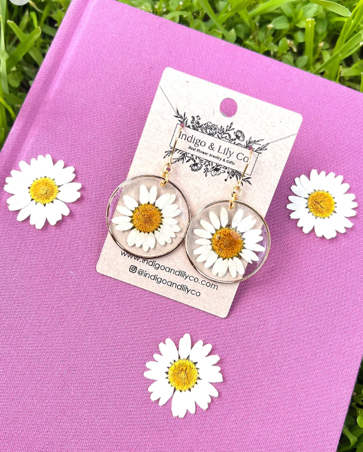 Indigo & Lily-White Daisy Earrings