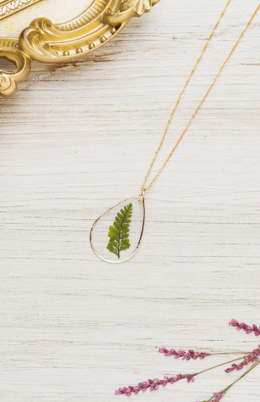Indigo & Lily Fern Teardrop Necklace