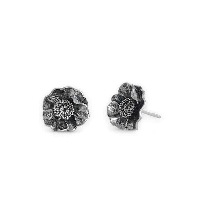 Nina Designs - Sterling Silver Poppy Flower Post Earrings 10x10mm