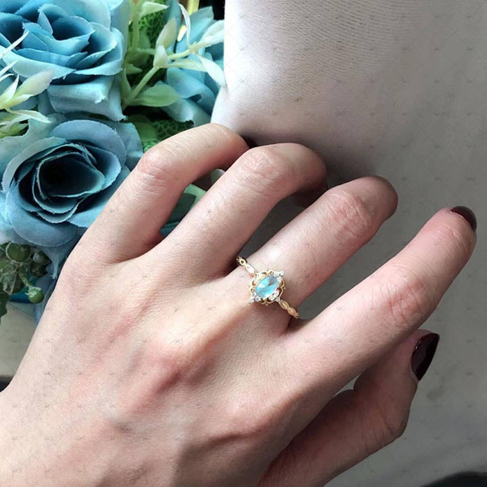 Gioiellin S925 Silver 18k Gold Plated Oval Artificial Moonstone Ring
