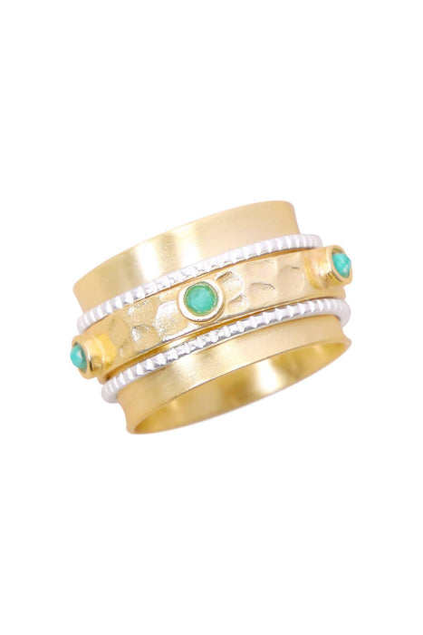 Zoey Simmons - Amazonite & Two-Tone Hammered Spinner Ring - GF