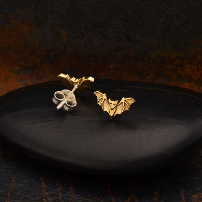 Nina Designs - Detailed Bat Post Earrings 6x10mm Bronze