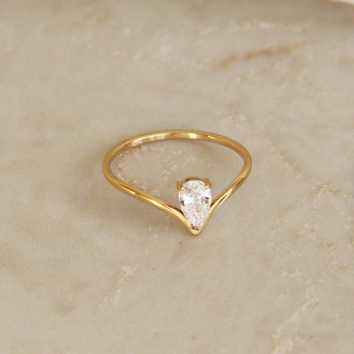 MAIVE - Teardrop CZ Diamond V Shaped Band Ring