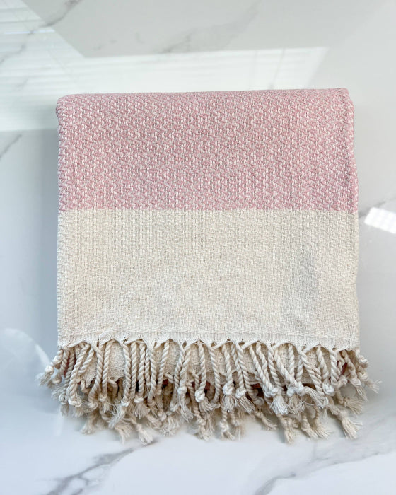 Umays Boho Pink Cotton Beach Towel, Yoga Towel, Turkish Towels