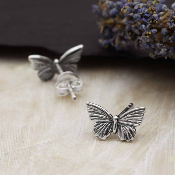 Nina Designs - Silver or Bronze Textured Butterfly Post Earrings 7x11mm
