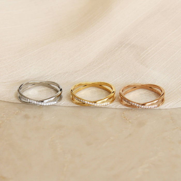 MAIVE - Crossed Double Band Pave Ring