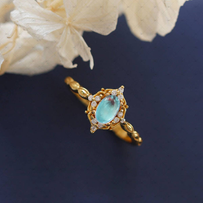 Gioiellin S925 Silver 18k Gold Plated Oval Artificial Moonstone Ring
