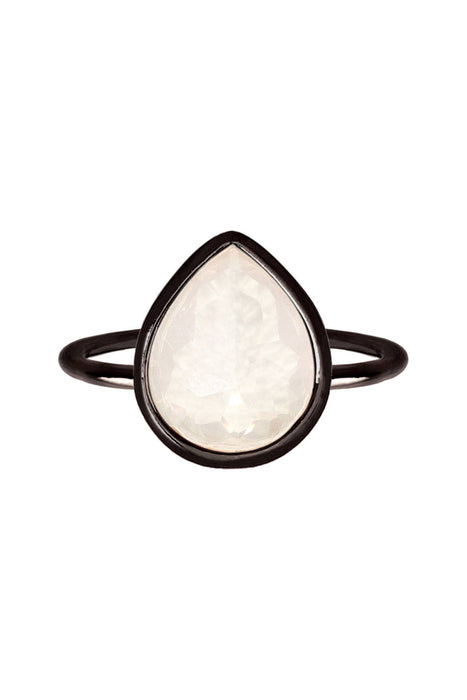 Zoey Simmons - Moonstone Crystal Ring In Gunmetal - SF