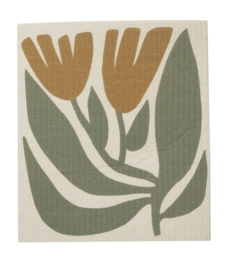 Creative Co op Reusable Cellulose Sponge Cloth w/ Flowers
