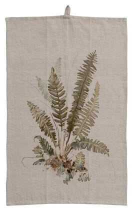Creative Co op Cotton & Linen Printed Tea Towel w/ Botanical Image & Loop