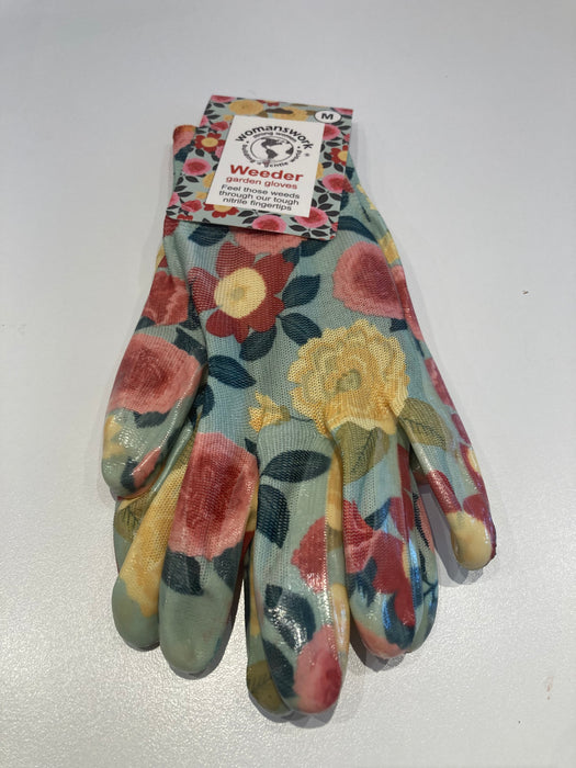 Womanswork Green Floral Nitrile Weeder Gloves: Medium