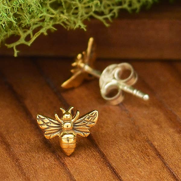 Nina Designs Bronze Tiny Bee Post Earrings 6x8mm