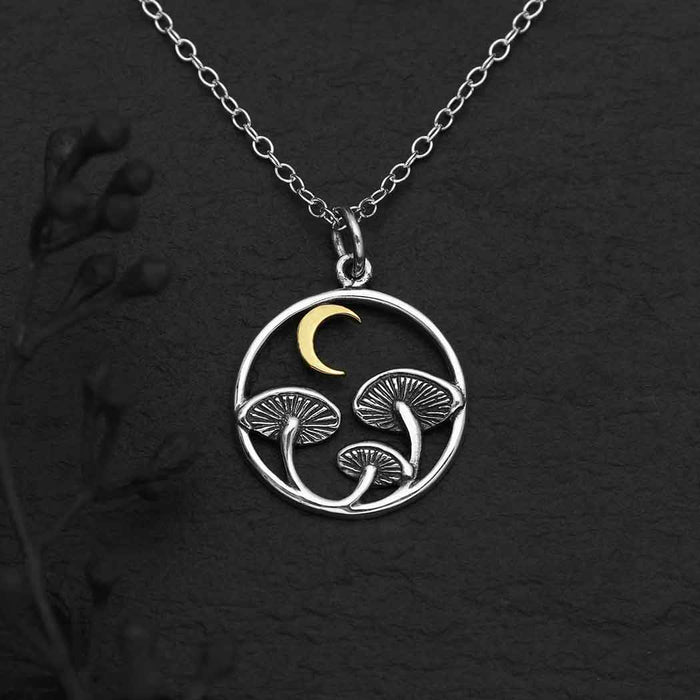 Nina Designs Sterling Silver 18 Inch Mushroom Necklace with Bronze Moon