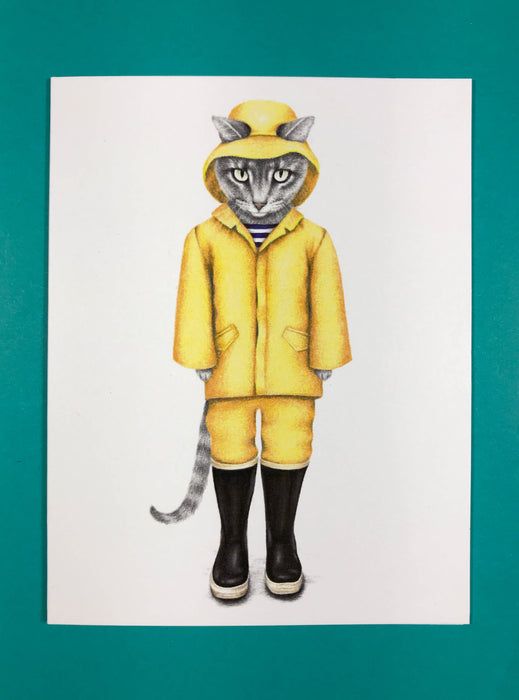 Abundance Illustration Rain cat greeting card (blank inside)