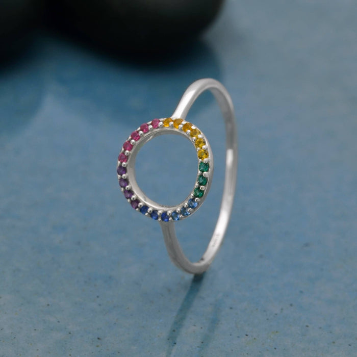 Nina Designs Sterling Silver Rainbow Circle Nano Gem Ring
