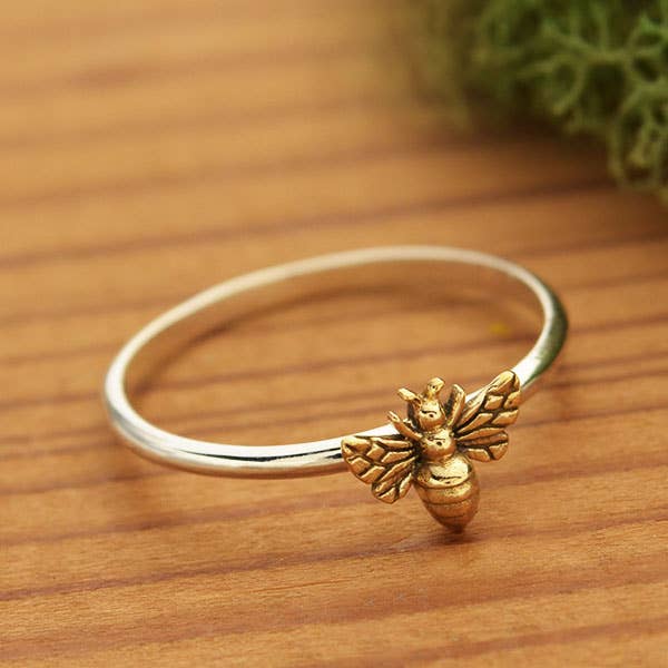 Nina Designs Sterling Silver Ring - Tiny Bronze Bee Ring