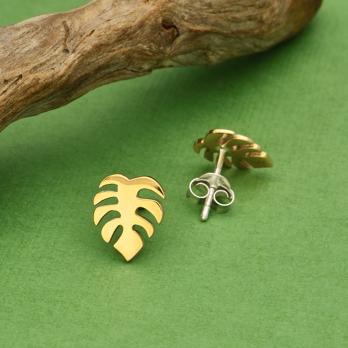 Nina Designs Monstera Stud Earrings 10x8mm